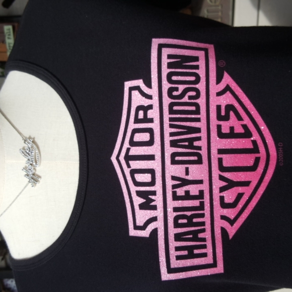 HARLEY-DAVIDSON ♡ Gorgeous Black|Pink Bar 'n Shield Thick Short Sleeve H-D Top M - Picture 9 of 16